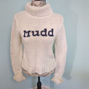 Mudd Turtleneck Sweater white logo knitted 90s Y2K Large Rare medium
